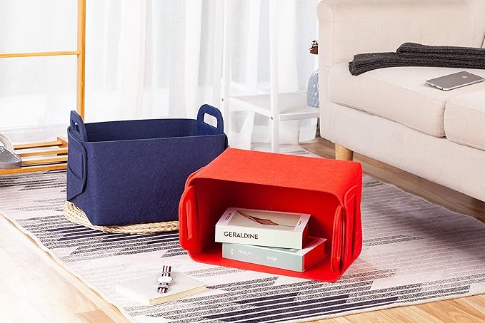 Minoisome Storage Basket Felt Storage Bin Collapsible& Convenient Box Organizer with Carry Handles for Office Bedroom Closet 