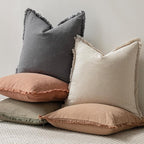 Foindtower Set of 2 Decorative Linen Fringe Throw Pillow Covers Cozy Farmhouse Boho Cushion Cover with Tassels Soft Accent Pi