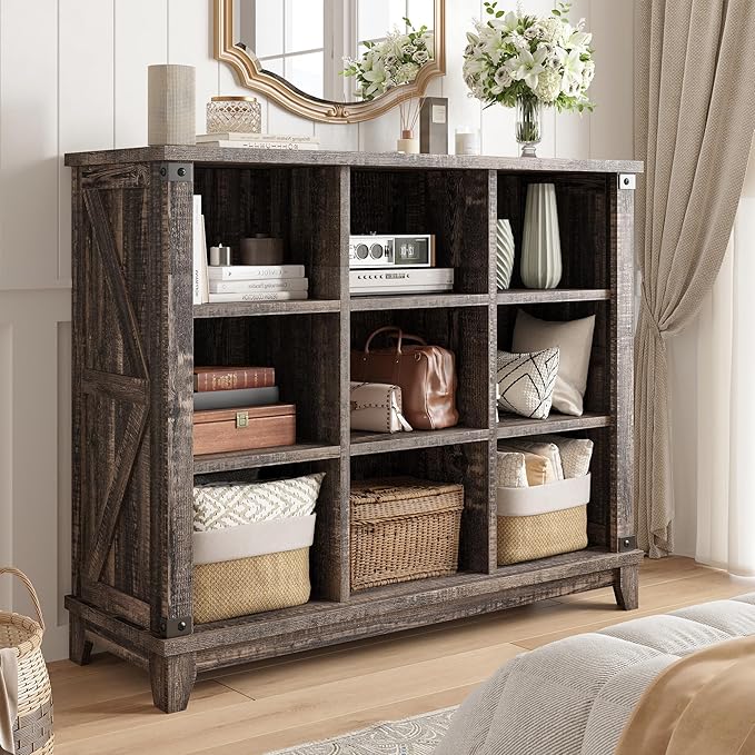 EnHomee 9 Cube Storage Organizer and Shelves, Cubby Storage Organizer, Bookshelves with Storage for Home and Bedroom, Black O