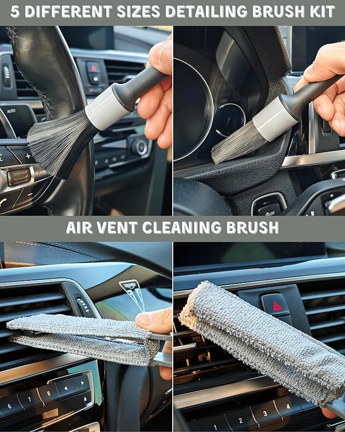 18Pcs Professional Car Interior Detailing Kit All-in-One Cleaning Tools for Windows, Dashboard, Vents, Windshield Cleaner Bru