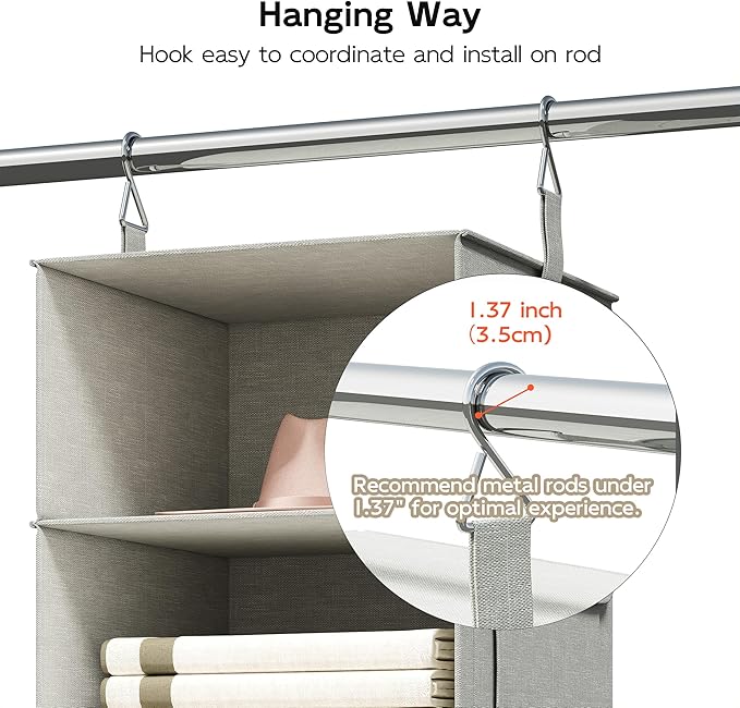 Vailando 6-Shelf Hanging Closet Organizer with 3 Drawers, 2 Separable 3-Shelf Closet Organizers and Storage for Wardrobe Orga