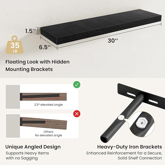 Fun Memories Floating Shelves for Wall, Rustic Wood Wall Mounted Shelves for Bathroom, Bedroom, Living Room & Kitchen, Storag