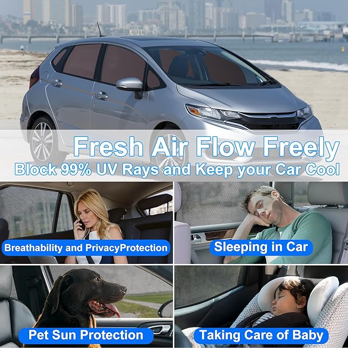 Front Side Half Window Shade Foldable Custom Fit for 2013-2020 Honda Fit Car Window Shades for Side Window Sun Shade UV Protection Heat Insulation for Camping Sleeping 6PCS