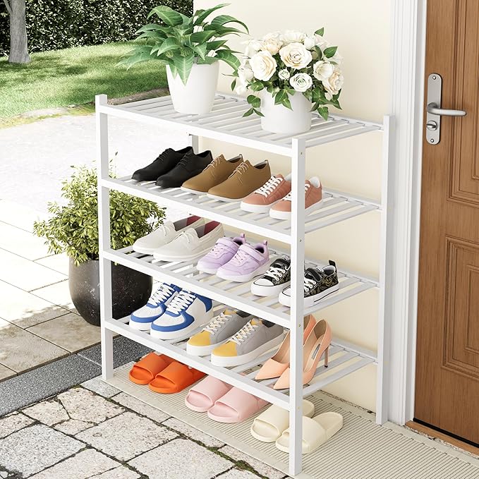 Smiry Shoe Rack, 4 Tier Thick Bamboo Shoe Organizer, Stackable Free Standing Wooden Shoe Storage Shelf for Closet, Entryway, 
