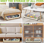 Under Bed Storage with Wheels, XXL 60L Under the Bed Storage Bins, Underbed Storage Containers with Lids & Label, Rolling Met