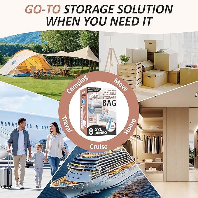 Cozy Essential Vacuum Storage Bags, 80% Compression Vacuum Seal Space Saver Plastic Packaging Bags for Clothes, Blankets, Pil