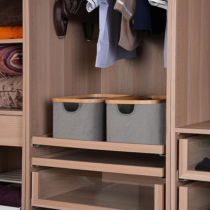 efluky Storage Baskets for Organizing, Fabric Storage Bins with Bamboo Handles, Collapsible Storage Baskets for Shelves and C