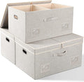 Graciadeco 75 Quarts Extra Large Decorative Storage Bins with Lids, 3 Packs Beige Collapsible Storage Bins with Lids, Stackab