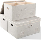 Graciadeco 75 Quarts Extra Large Decorative Storage Bins with Lids, 3 Packs Beige Collapsible Storage Bins with Lids, Stackab