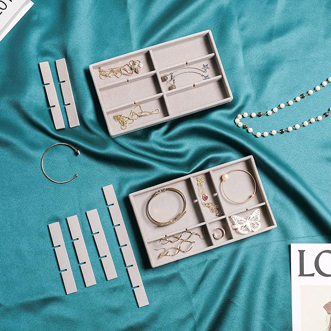 Frebeauty Jewelry Organizer Tray,Stackable Velvet Jewelry Trays,Drawer Inserts Earring Organizer For Women Jewelry Storage Di