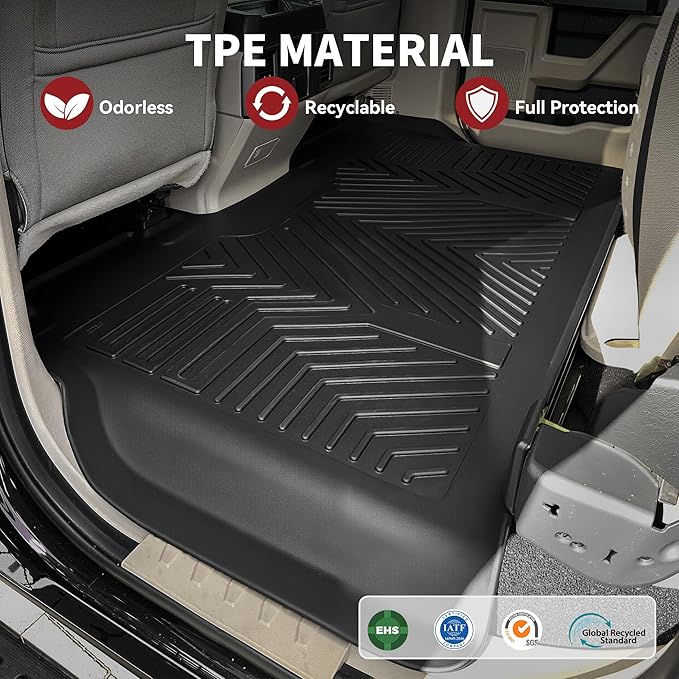 YITAMOTOR Floor Mats for 2015-2026 Ford F-150 Super Crew Cab Bench Seat, Custom Fit All Weather Anti-slip TPE Rubber Mat, Super Duty Ford F150 Accessories, F 150 Floor Liners Set, 1st & 2nd Row, Black