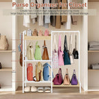 2-in-1 Shoe Rack for Closet with Purse Organizer, 5 Tier Shoes Shelf with Wooden Tray and Removable Shelves, Storage Organize