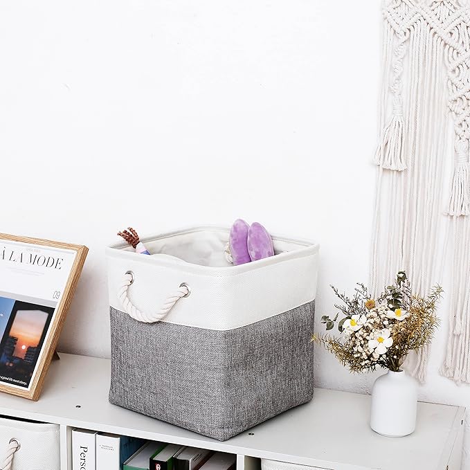 11 x 11 Inch Storage Cubes, 6 Pack Large Collapsible Fabric Storage Bin with Ropes, Foldable Storage Cubes for Home, Office,C