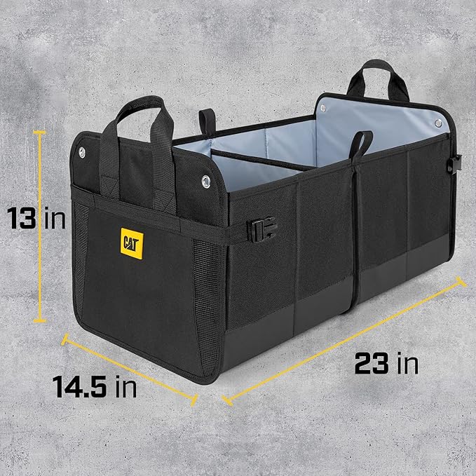 CAT FlexTrunk Car Trunk Organizer Storage - Collapsible Dual-Compartment Automotive Adjustable Pockets Expandable Sturdy Multipurpose