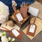 Framendino, 48 Sets Wedding Favors Luggage Tag PU Leather Travel Tags with Name ID Card for Bridal Shower Brown