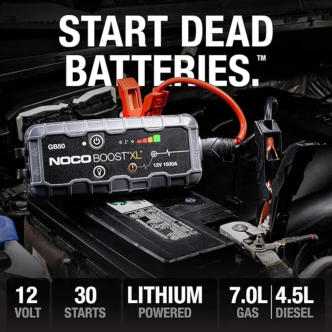 NOCO Boost GB50: 1500A UltraSafe Jump Starter - 12V Lithium Battery Booster Pack Portable Jump Box Power Bank & Jumper