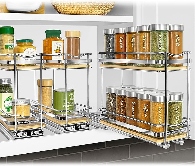 LYNK PROFESSIONAL® Élite™ Pull Out Spice Organization for Cabinets - 4-3/8 inch Wide – Spice Rack for Inside Cabinets – Wood/