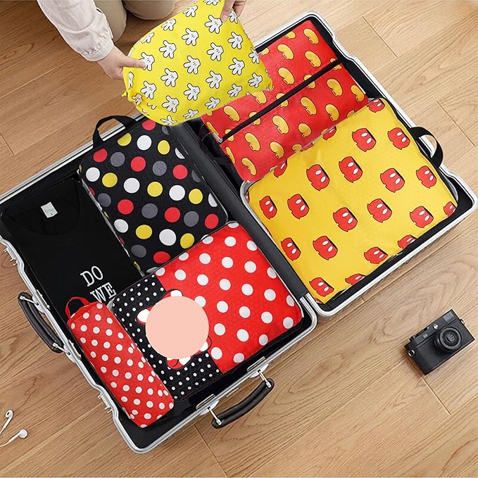 Compression Packing Cubes for Travel, 6 Set Red Dots Luggage Organizer, Lightweight Waterproof Expandable/Compression Bags Sm
