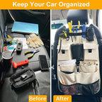 Car Seat Back Organizer with Multiple Storage Pockets, Black Mesh and Fabric, Universal Fit (beige)