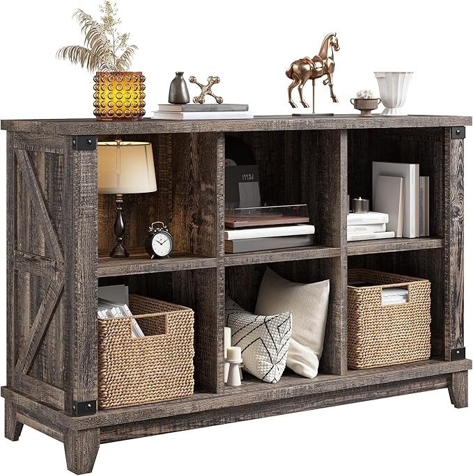 EnHomee 6 Cube Storage Organizer Bookshelf, Wood Cube Shelf Bookcase with Storage, Bookshelf for Living Room and Bedroom,Blac