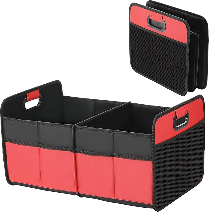 YSSOA 2 Compartments Car Trunk Organizer, 600D Waterproof Oxford Polyester Car Storage, Anti-slip 14" D x 22" W x 12" H