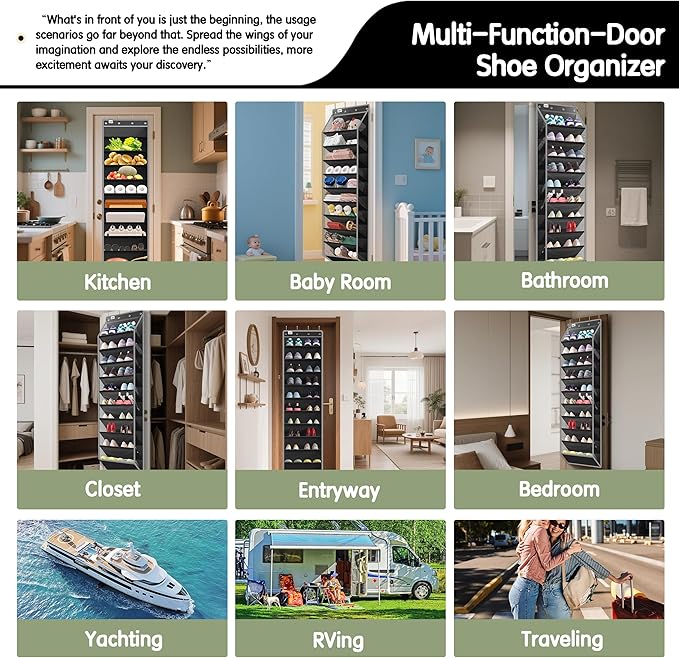 Kotkn 10 Tier Over The Door Organizer - Heavy Duty Hanging Storage Rack with Sturdy Oxford Fabric, Holds 20+ Pairs of Footwea