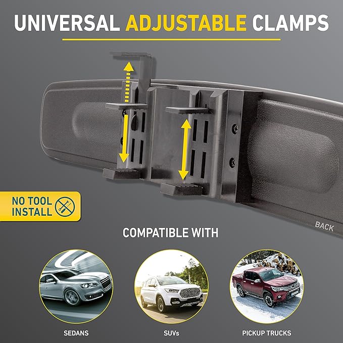 Goodyear 17” Panoramic Rear View Mirror – Universal Wide Angle Rear View Mirror for Car/SUV/Truck – Anti-Glare, Clip-On Large Rearview Extender for Safer Driving & Parking