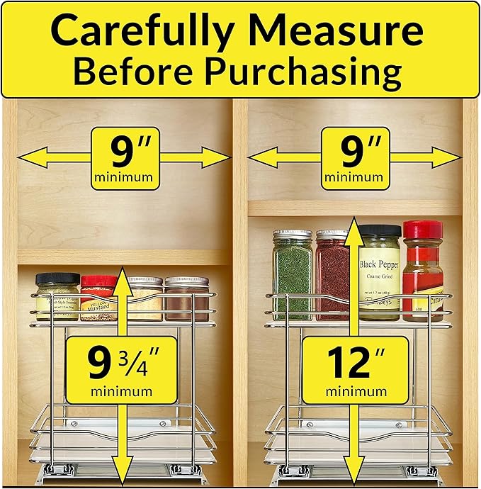 LYNK PROFESSIONAL® Pull Out Spice Organization for Cabinets - 8-3/8 inch Wide – Spice Rack for Inside Cabinets, Slide Out Spi