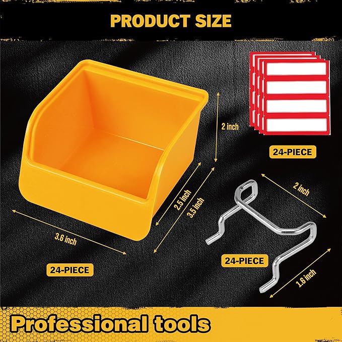 ELEAD Pegboard Bins Organizer Set 24-Pack - Durable Storage Tray for Screws, Nuts, Bolts, Hardware, Crafts, Accessories | Fit