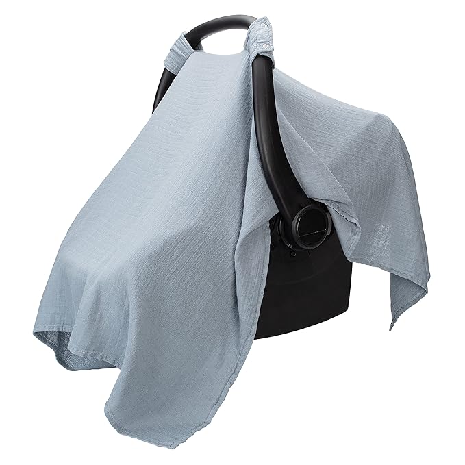 Comfy Cubs Baby Car Seat Cover - Soft, Breathable Bamboo Rayon and Muslin Cotton Blend - Lightweight Canopy for Sun, Bug, and