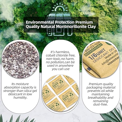 1/6U Kraft Clay Desiccants Packs for Storage - Silica Gel Packets Alternative, 6 Gram Food Safe Bentonite Clay Desiccant