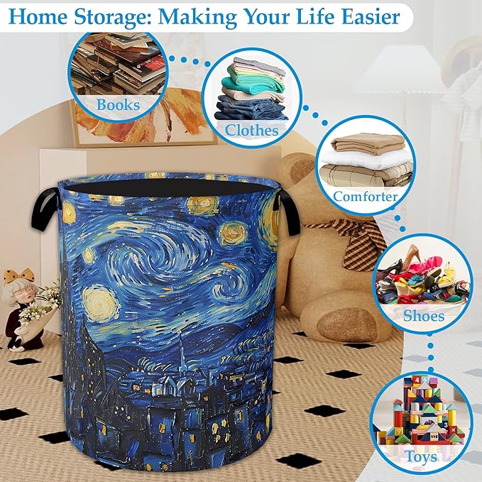 Starry Night Large Storage Basket Collapsible Laundry Basket Oxford Storage Bin for Toy Bins Gift Baskets Bedroom Clothes Chi