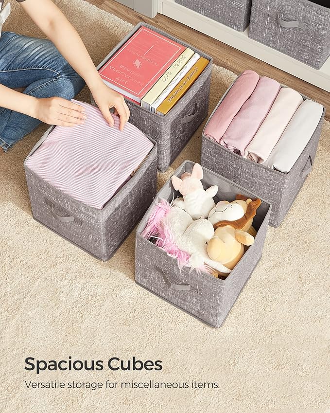 SONGMICS Storage Cubes, 11-Inch Non-Woven Fabric Bins with Double Handles, Set of 6, Closet Organizers for Shelves, Foldable,