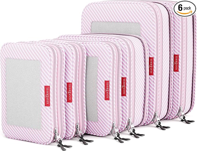 LeanTravel Premium Compression Packing Cubes for Travel - Suitcase Organizer Bags with Double Zipper & Breathable Mesh Panel 