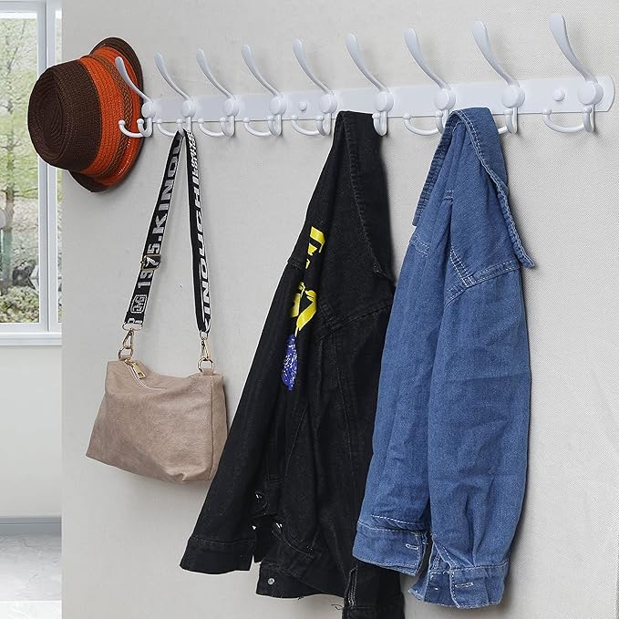 Dseap Coat Rack Wall Mount - 38” Long 10-Tri-Hooks Heavy Duty Coat Hanger Rail Wall Hooks for Hanging Coats Hats Clothing Clo