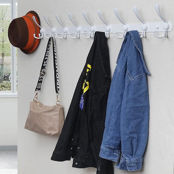 Dseap Coat Rack Wall Mount - 38” Long 10-Tri-Hooks Heavy Duty Coat Hanger Rail Wall Hooks for Hanging Coats Hats Clothing Clo