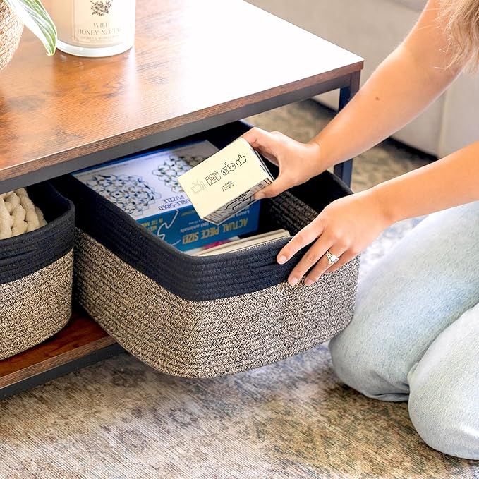 NaturalCozy Storage Baskets 16.8”x13”x7.6” Cotton Rope Woven Baskets for Organizing 3-Pack | Toy Storage Bins | Basket for Sh