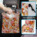 Car Trash Bag Vintage Groovy Flowers Car Garbage Bag Hanging Car Trash Can