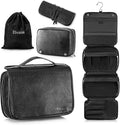 Elviros Hanging Toiletry Bag Removable Travel Bag PU leather Makeup Cosmetic Organizer Kit, Black