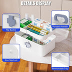 2-Pack Medicine Storage Box, Small & Large Portable Medicine Cabinet Organizer with Trays, Plastic First Aid Box Empty for Fa