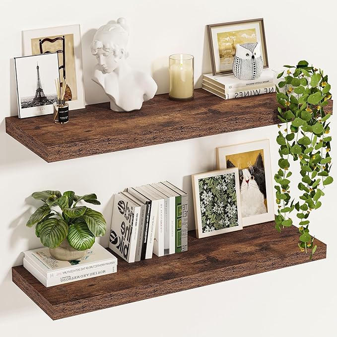 Vivelove 12 Inch Deep Floating Shelves for Wall, 24x12 Long Wall Shelves with Invisible Brackets, for Living Room Bedroom Bat