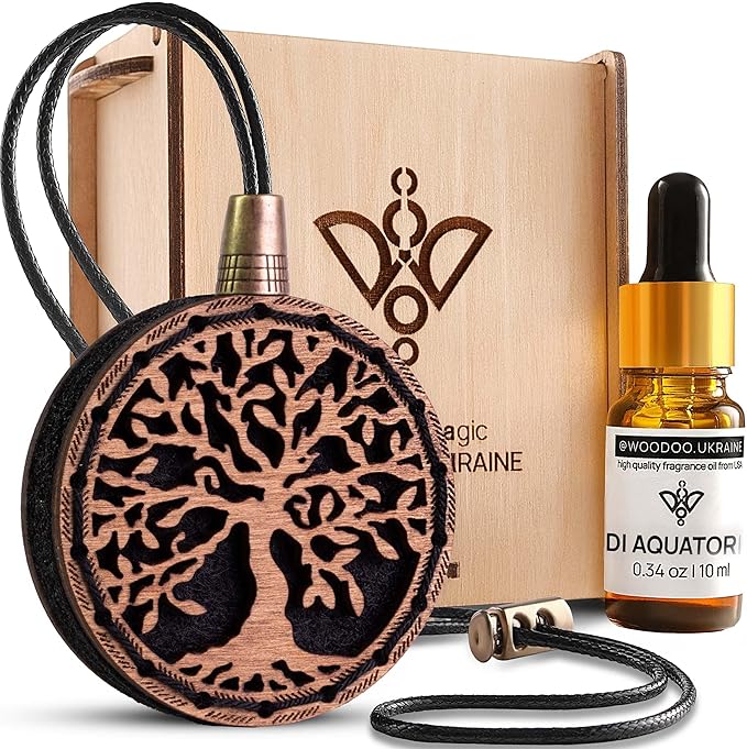 Wood Car Air Freshener — Handmade Car Air Freshener — Tree Of Life Designed Fragrance Oil Diffuser in Wooden Gift Box — Aroma