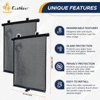 EcoNour Car Window Shades for Baby (2 Pack) - Upgraded | Shades for Side Window | Comes with Enhanced Suction Cups & Large Clips for Durability | Baby Car Accessories (18" x 20")