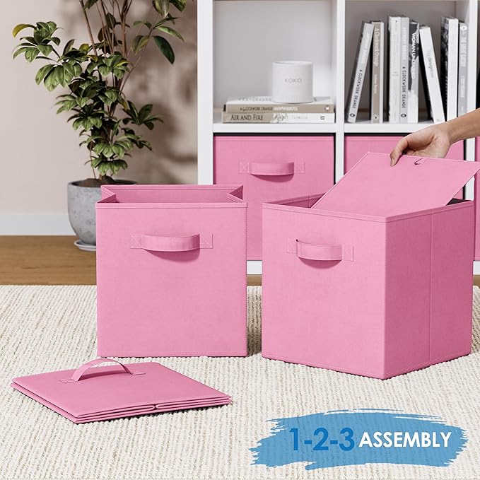 Storage Cubes - 11 Inch Cube Storage Bins (Set of 8). Fabric Cubby Organizer Baskets with Dual Handles | Foldable Closet Shel