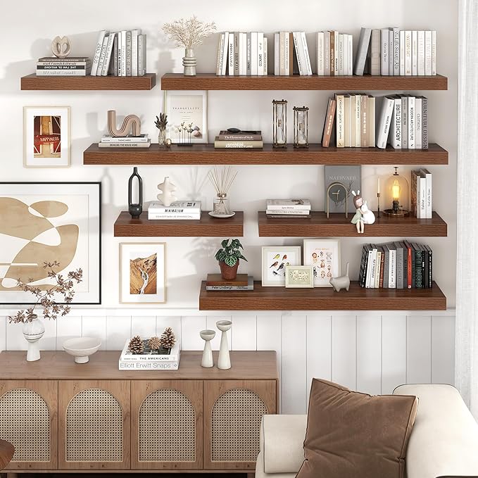 Floating Shelves for Wall, 40" W x 12" D x 2" H, 1 Pack of Long Wall Mounted Engineered Wood Shelves with Invisible Brackets 