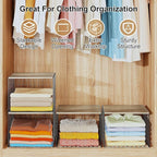 4PCS Wider Closet Organizers and Storage, Stackable Closet Shelf Organizer Storage Bins with Wood Top for Sweaters Jeans, Clo