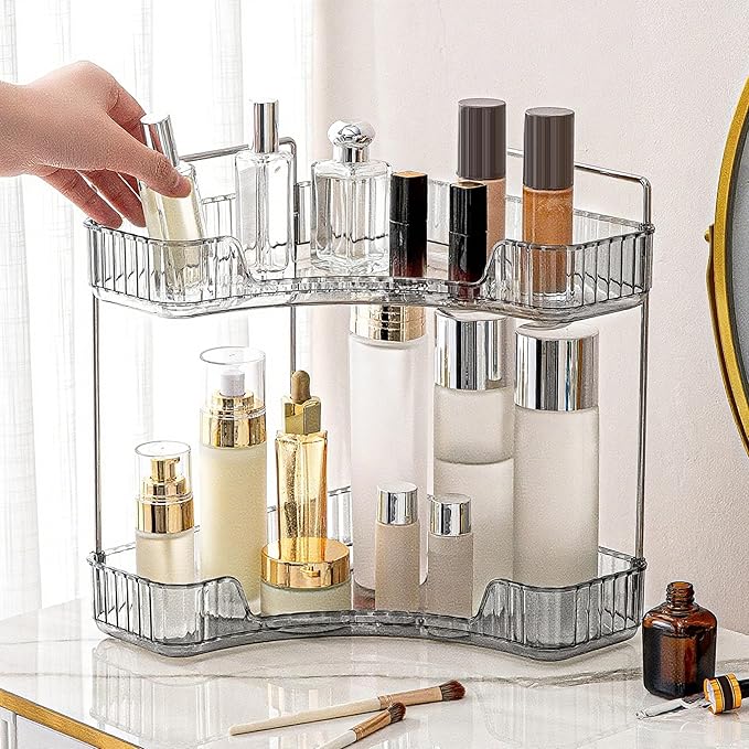 INVSSENE Corner Bathroom Countertop Organizer, 2 Tiers Vanity Trays for Counter, Makeup Organizers, Perfume Tray, Kitchen Spi