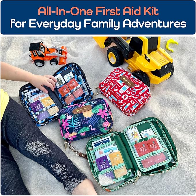 KeepGoing Travel First Aid Kit for Kids – 130 Pc. for Car, Home, Purse, Diaper Bag & Backpack with Latex-Free Bandages - Mini