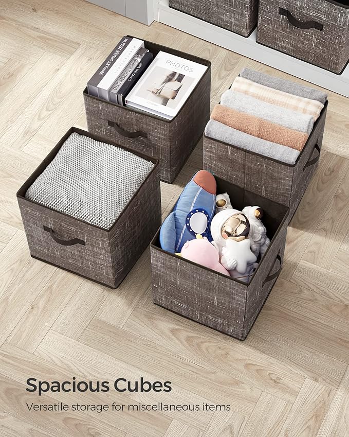 SONGMICS Storage Cubes, 13-Inch Non-Woven Fabric Bins with Double Handles, Set of 6, Closet Organizers for Shelves, Foldable,
