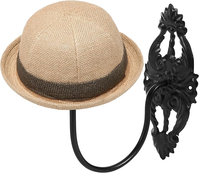 MyGift 2 Pcs Hat Holder, Cowboy Hat Rack Display Wall Mounted, Baseball Cap Organizer, Wig Helmet Hanger for Wall, Black Meta